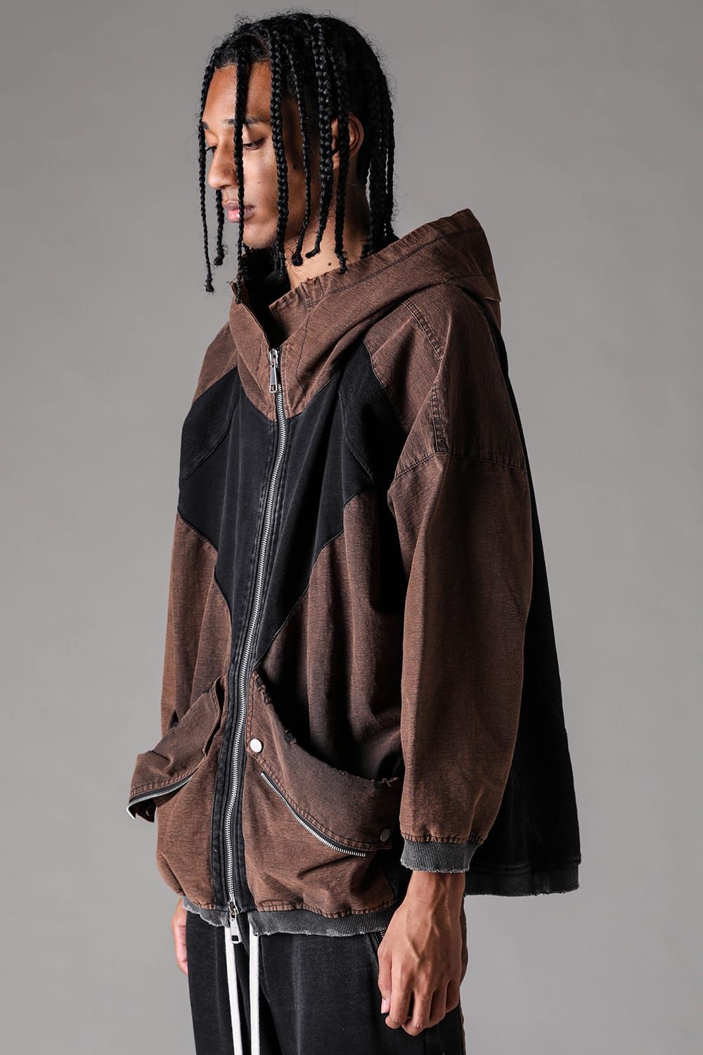 《2027SS先行予約》Vintage Hoodie Jumbo Blouson "Black × Brown / Grey × L.Grey / Ivory" / ヴィンテージフーディジャンボブルゾン"ブラック×ブラウン / グレー×ライトグレー / アイボリー"