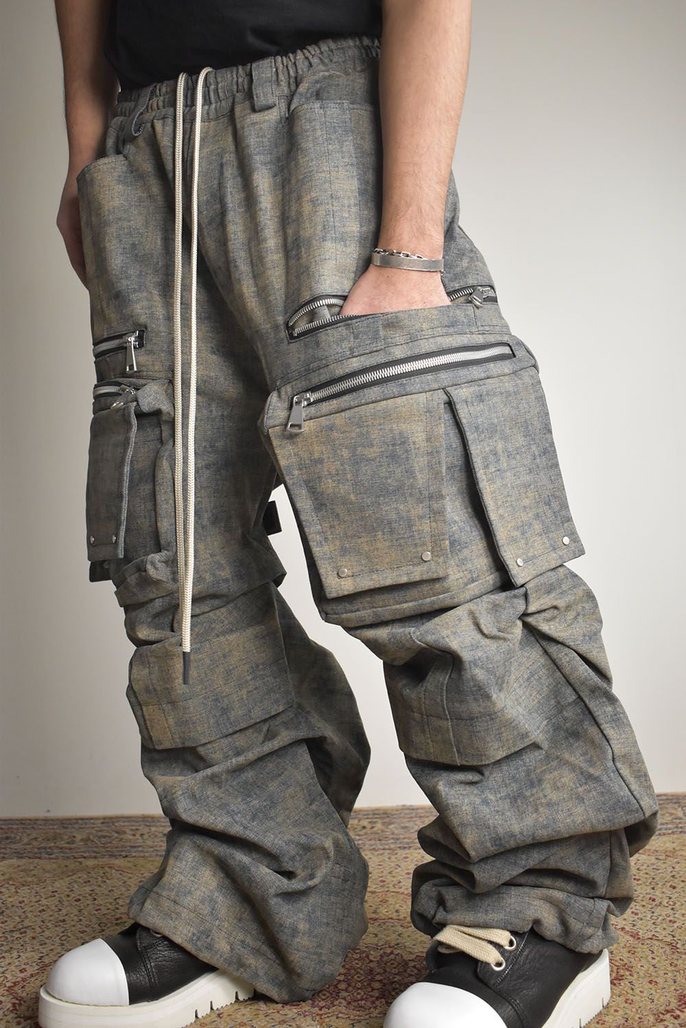 Blended Shades Denim Cargo Tuck Wide Pants"Steel Blue"/ ブレンデッドシェイドデニムカーゴタックワイドパンツ"スティールブルー"