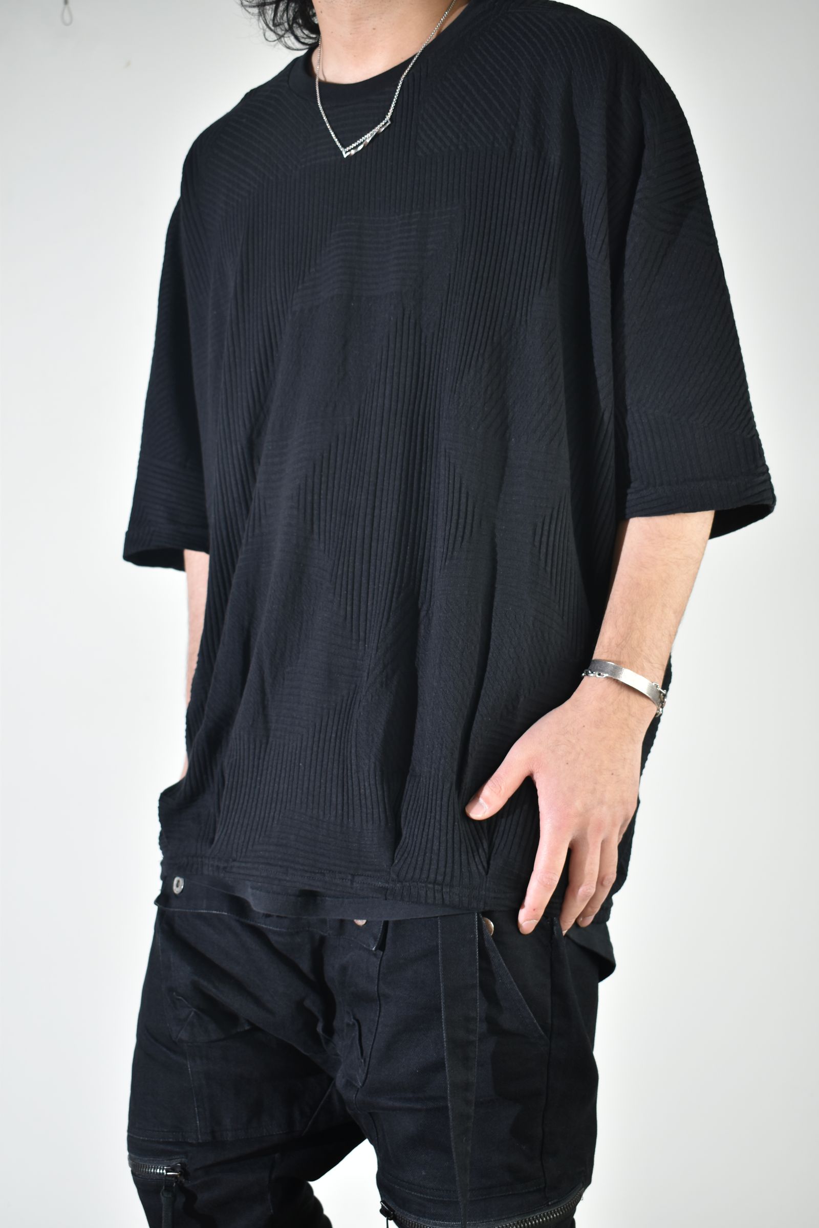 Deformed Stripe Pattern Dolman Tee "Black " /ディフォルメドストライプパターンドルマンTee"ブラック"
