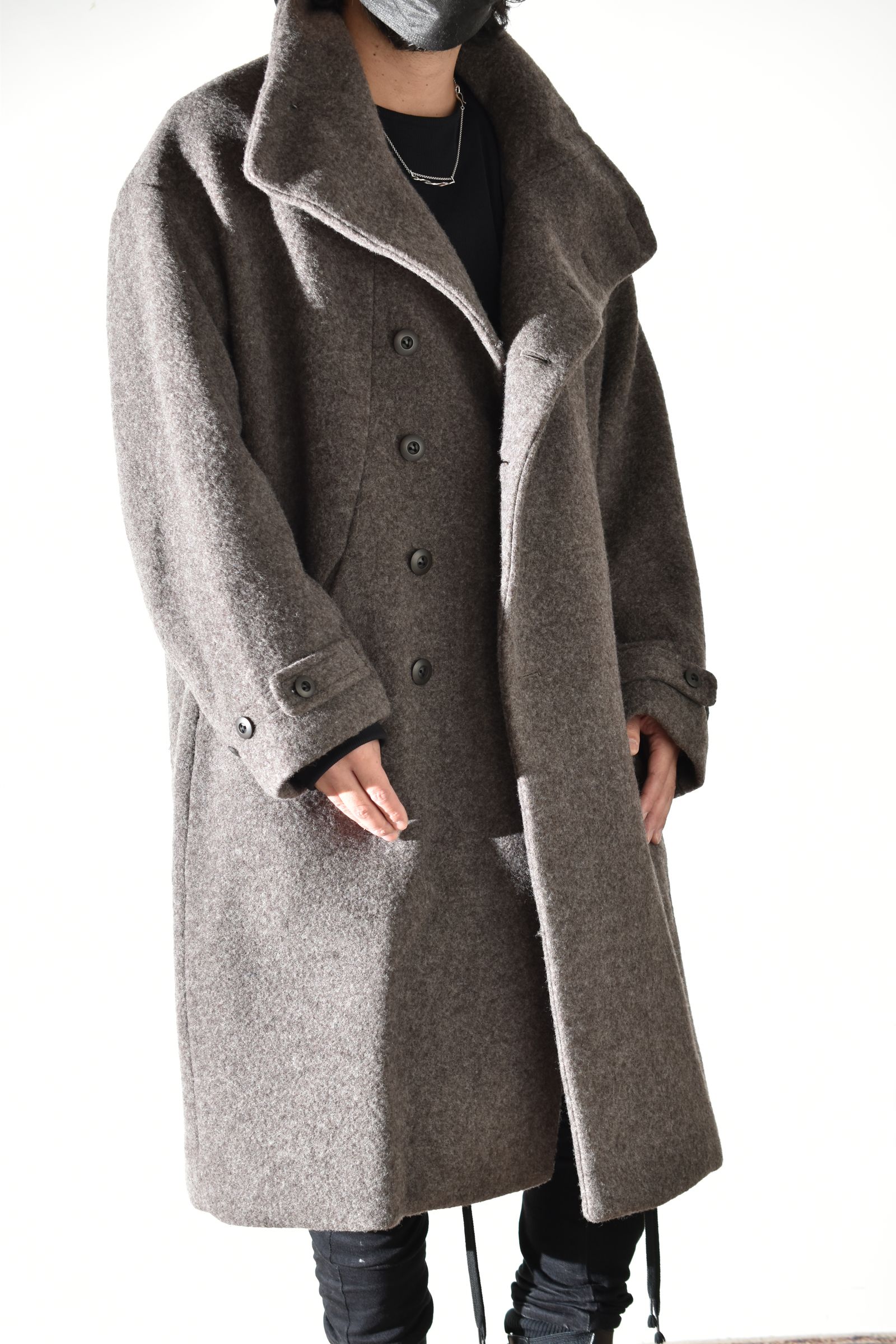 Wool Pile High Neck Coat "GreyBeige" / ウールパイルハイネックコート"グレーベージュ"
