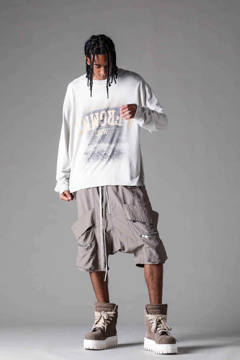 《2027SS先行予約》Rayon Nylon Belt Cargo Sarrouel Shorts"Black / Grey / L.Khaki" /レーヨンナイロンベルトカーゴサルエルショーツ"ブラック/グレー/ライトカーキ"