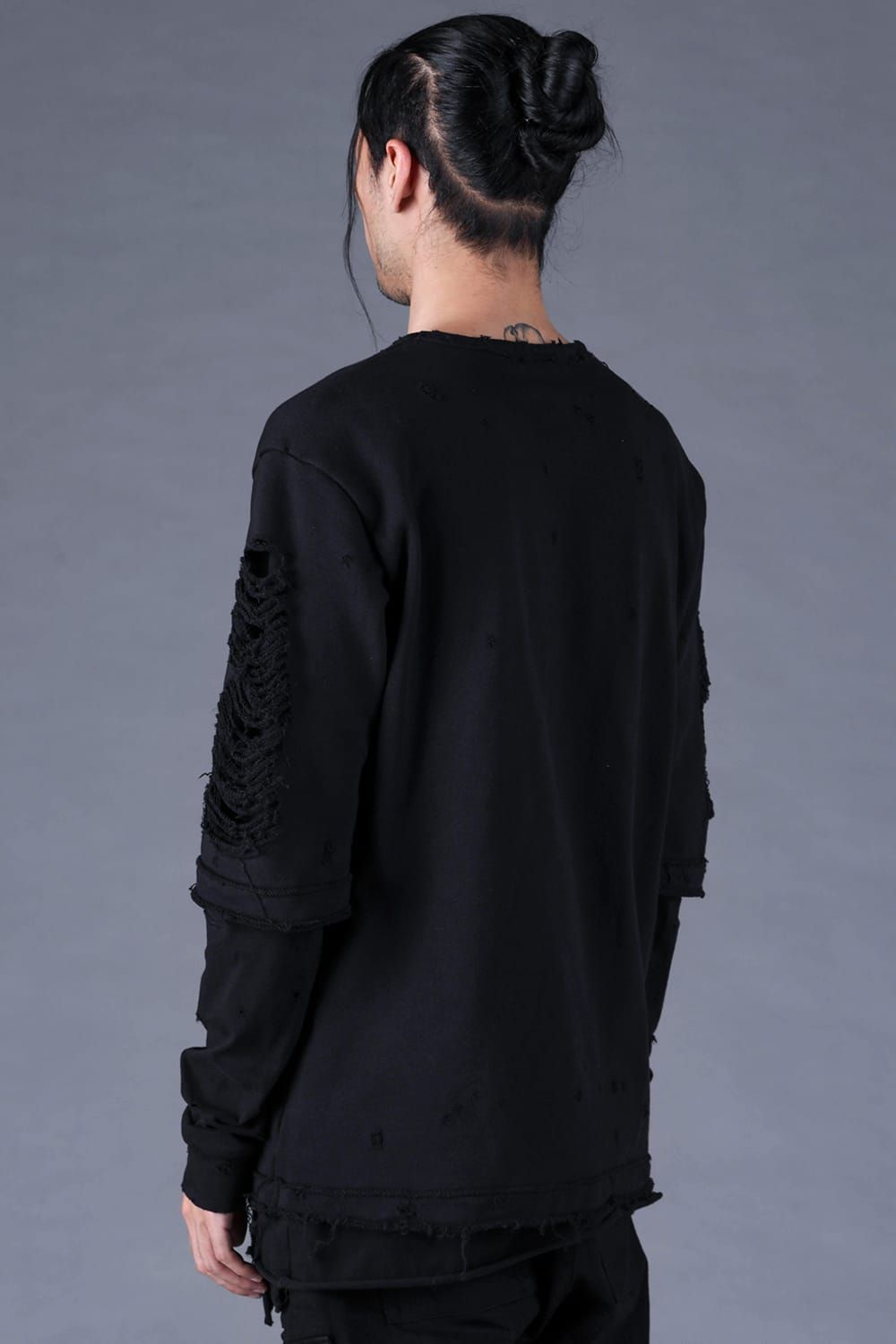 Sweat Shotgun Damage Layered Tee"Black" / 裏毛ショットガンダメージレイヤードTee"ブラック"