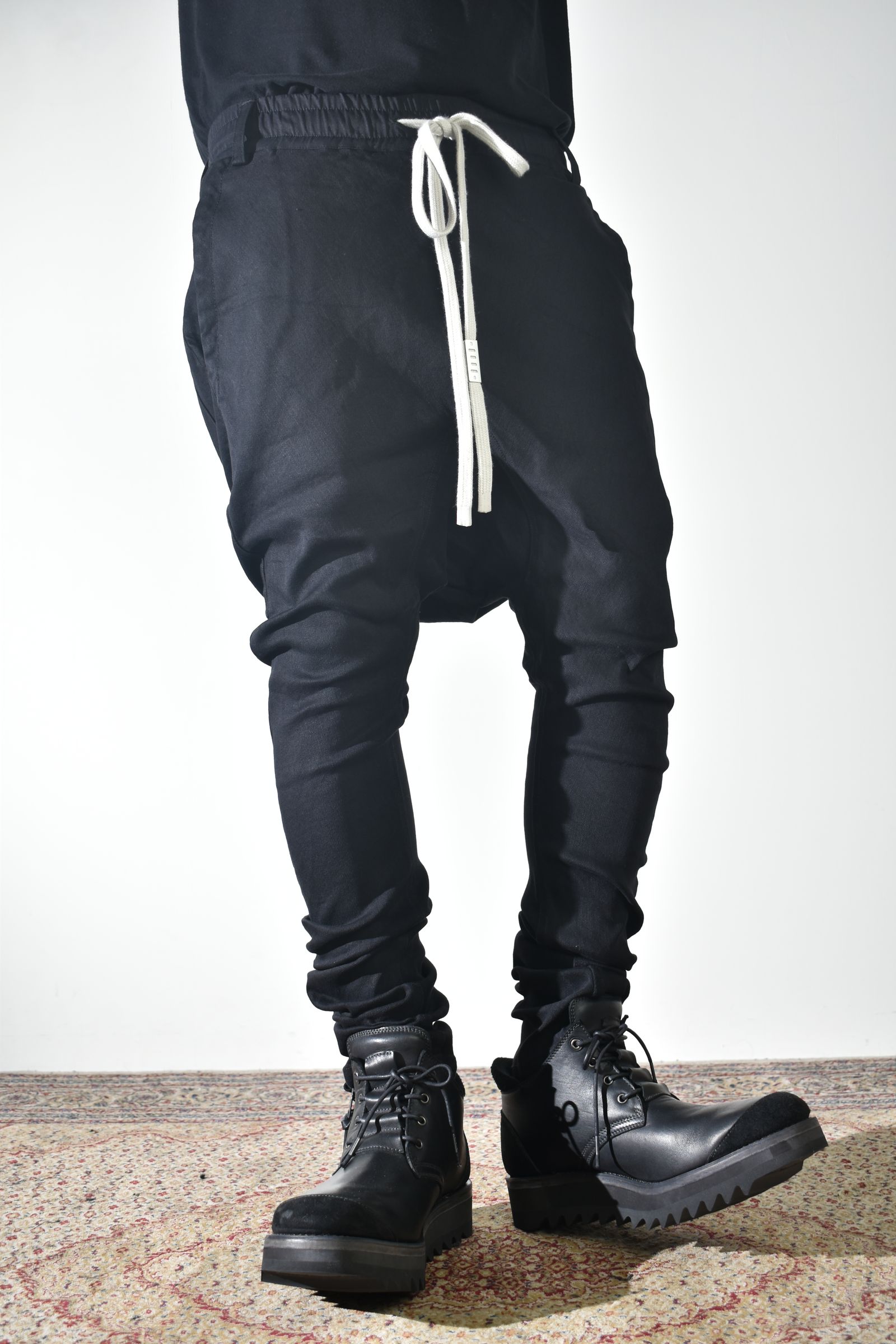 《2027SS先行予約》Stretch denim Sarouel skinny"Black" / ストレッチデニムサルエルスキニー"ブラック"