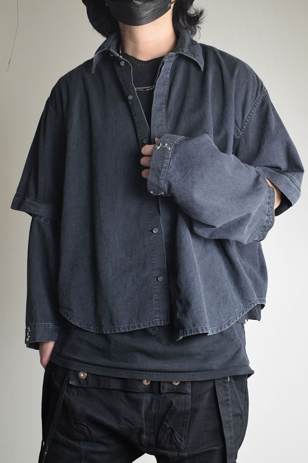 Detachable Sleeve Hook Cuff Shirt"Black Washed" / デタッチャブルスリーブホックカフスシャツ"ブラックウォッシュド"