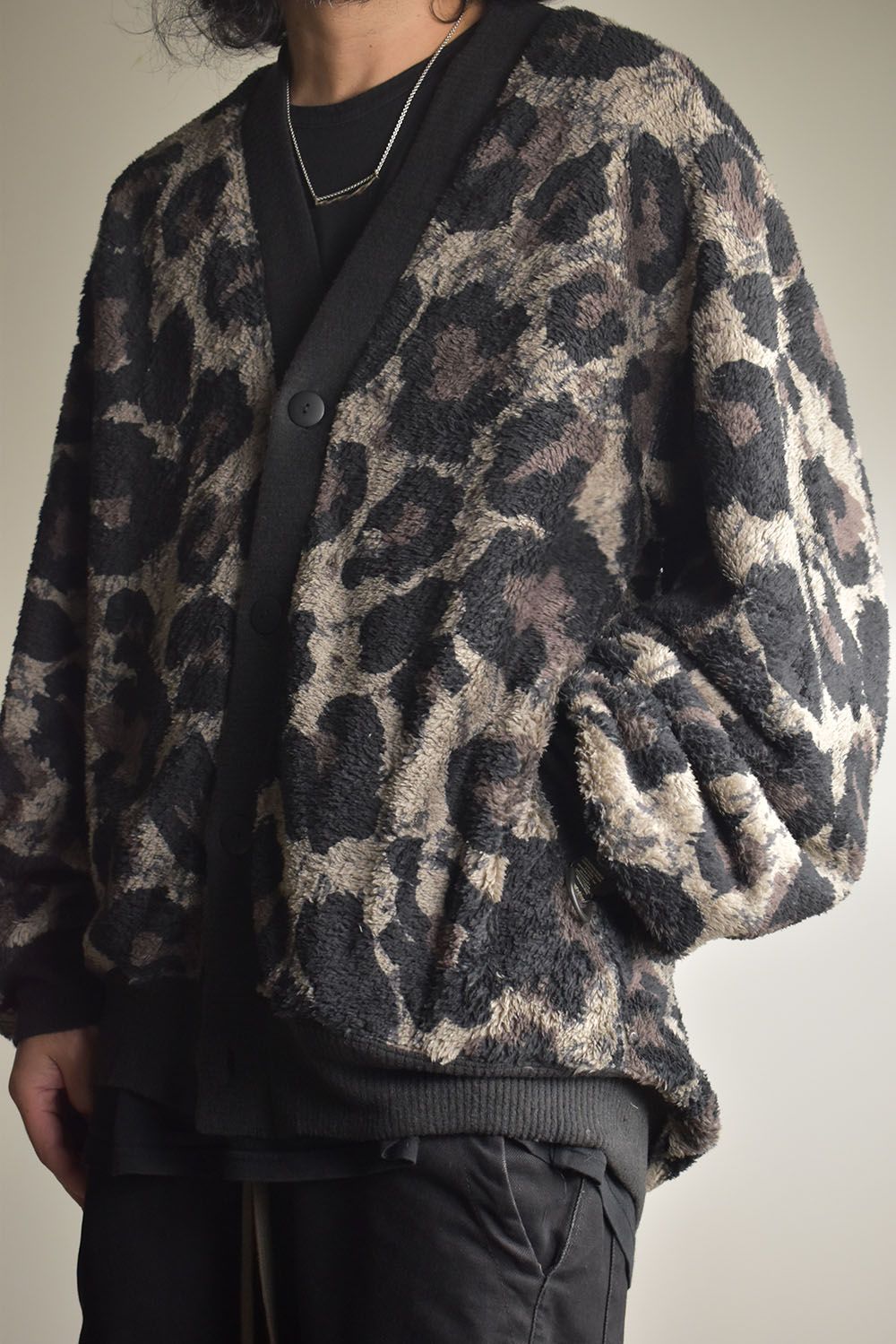Large Leopard Fleece Cardigan "Dark Leopard" / ラージレオパードフリースカーディガン"ダークレオパード"