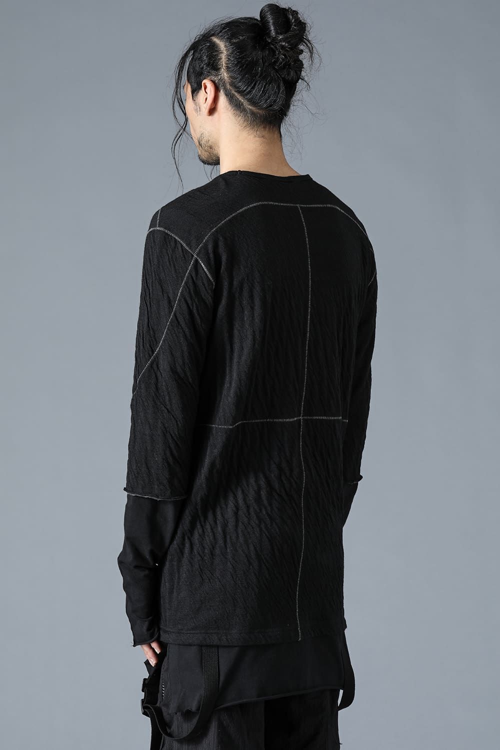 Wool×Cotton Double Face Layered Globe Sleeve Tee"Black/"ウール×コットンダブルフェイスレイヤードグローブスリーブTシャツ"ブラック"