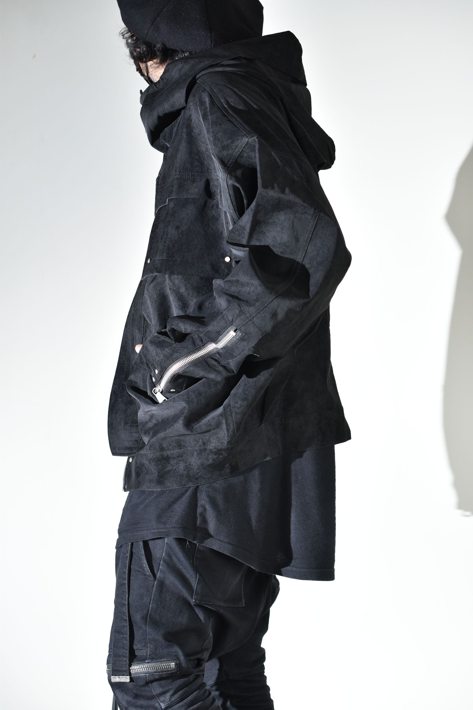 Vegan Suede Leather Hoodie Blouson"Black" / ヴィーガンスウェードレザーフーディブルゾン "ブラック"