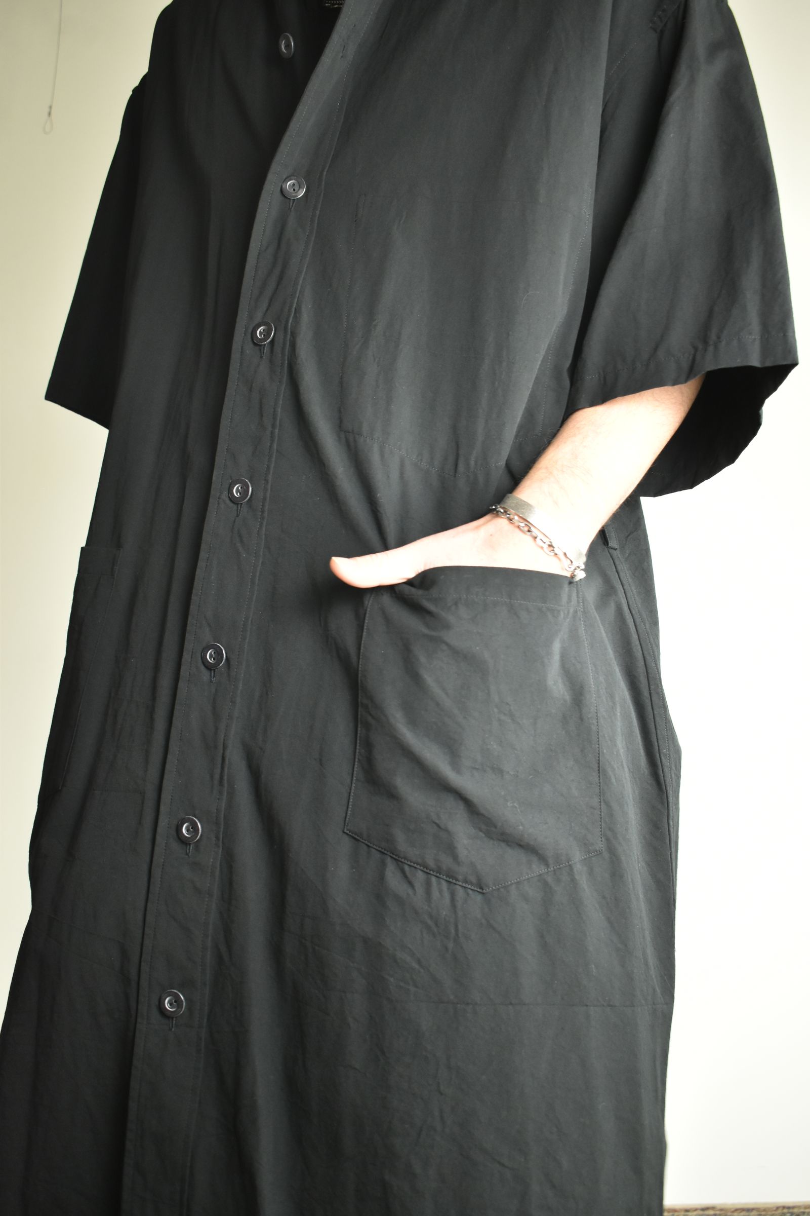 Cotton Broad Short-Sleeved Big Shirt &Dress"Black" / コットンブロード半袖ビッグシャツ / ワンピース"ブラック"