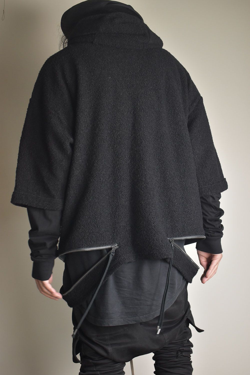 Loop Knit Oversized Layered Hooded Pullover"Black" / ループニットオーバーサイズレイヤードフーデッドプルオーバー"ブラック"
