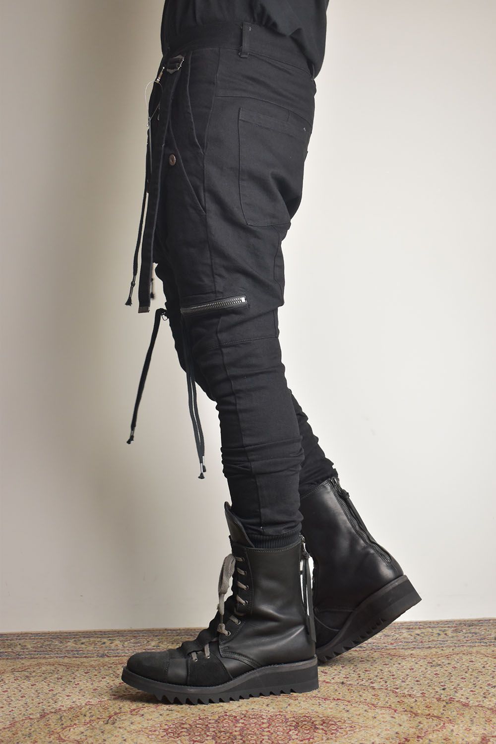 Stretch Denim Salopette Pocket Cargo Jogger Pants "Black" / ストレッチデニムサロペットポケットカーゴジョグパンツ"ブラック"