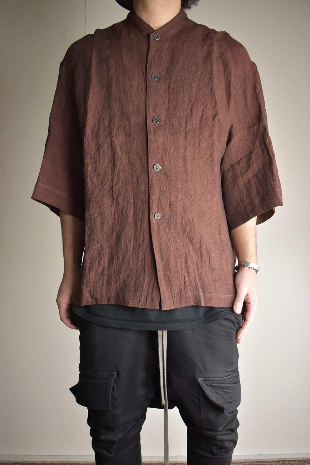 Elbow Length Band Collar Shirts"Cherry wood" / エルボーレングスバンドカラーシャツ"チェリーウッド"