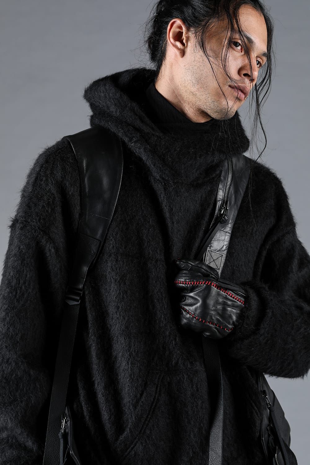 Alpaca Shaggy Oversized Hooded Pullover "Black"/アルパカシャギーオーバーサイズフーデッドプルオーバー"ブラック"