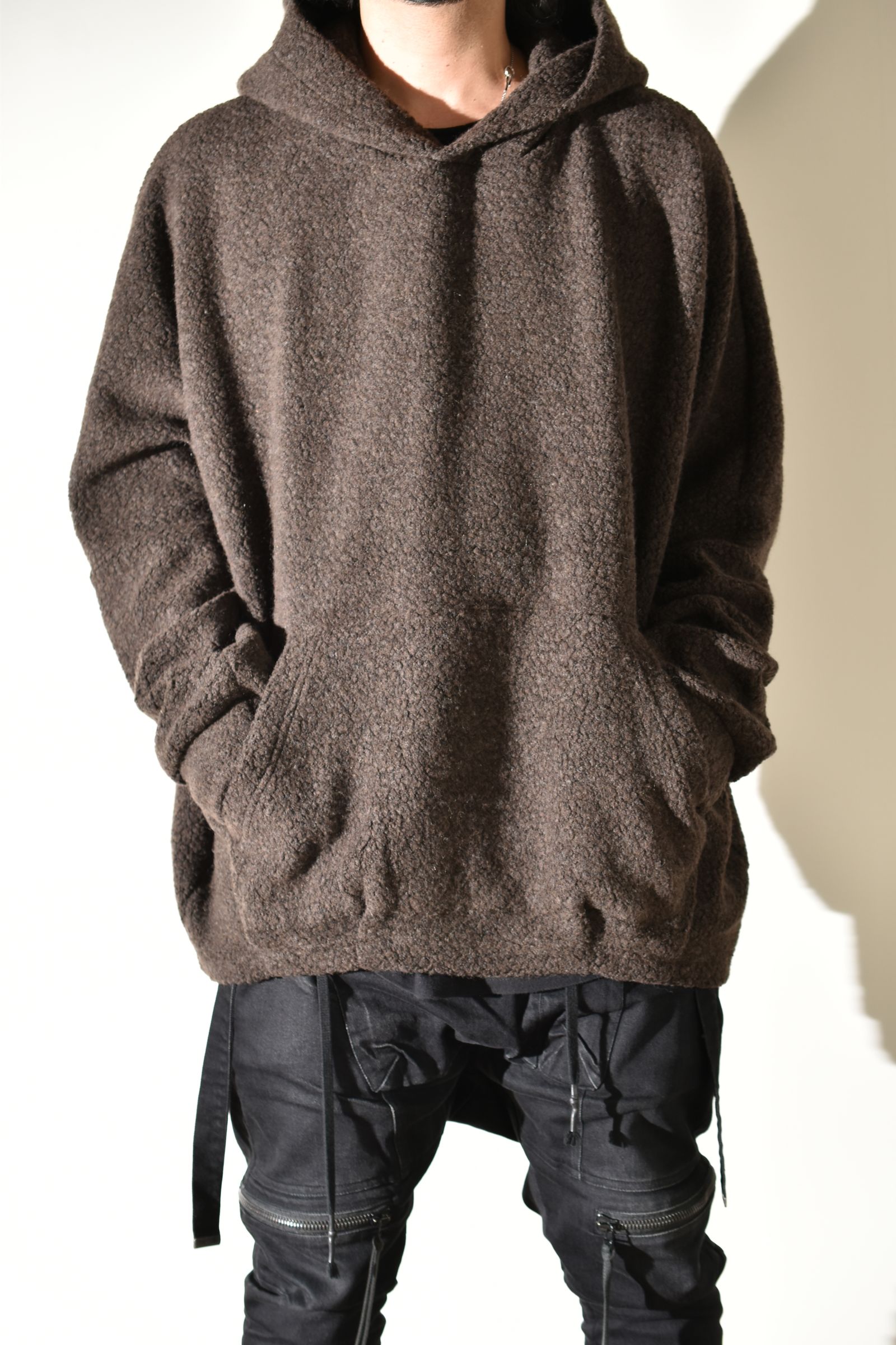 Sheep Pile Knit Dolman Hoodie Pullover"Khaki" / シープパイルニットドルマンフーディプルオーバー"カーキ"