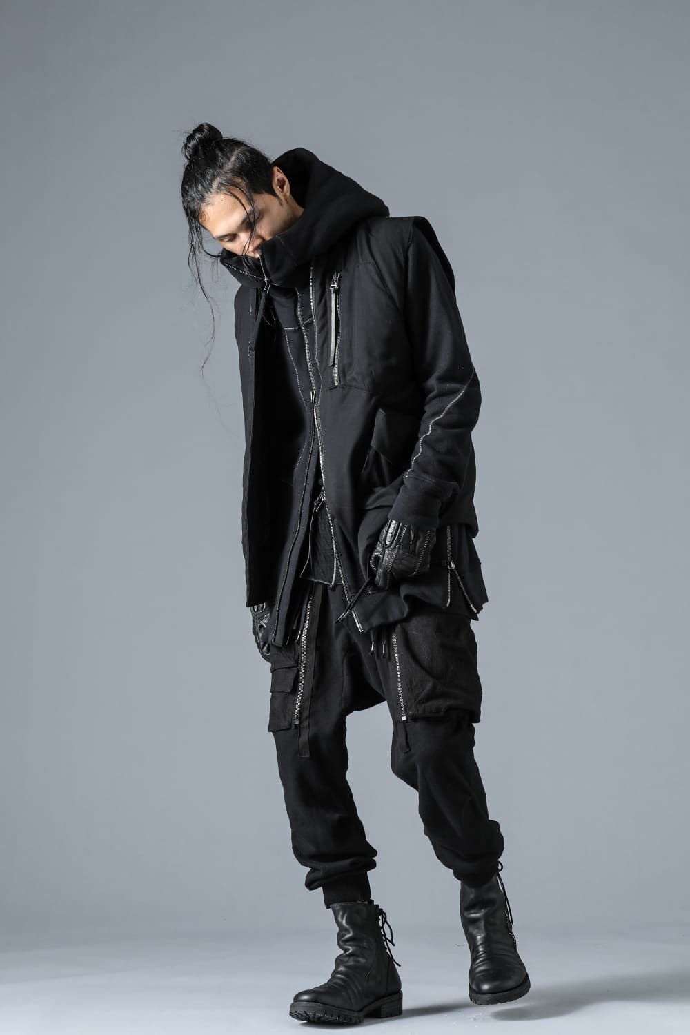 Non-ply Yarn Lined Drop Crotch Cargo Wide Jogger Pants"Black"/無撚糸裏毛ドロップクロッチカーゴワイドジョガーパンツ"ブラック"