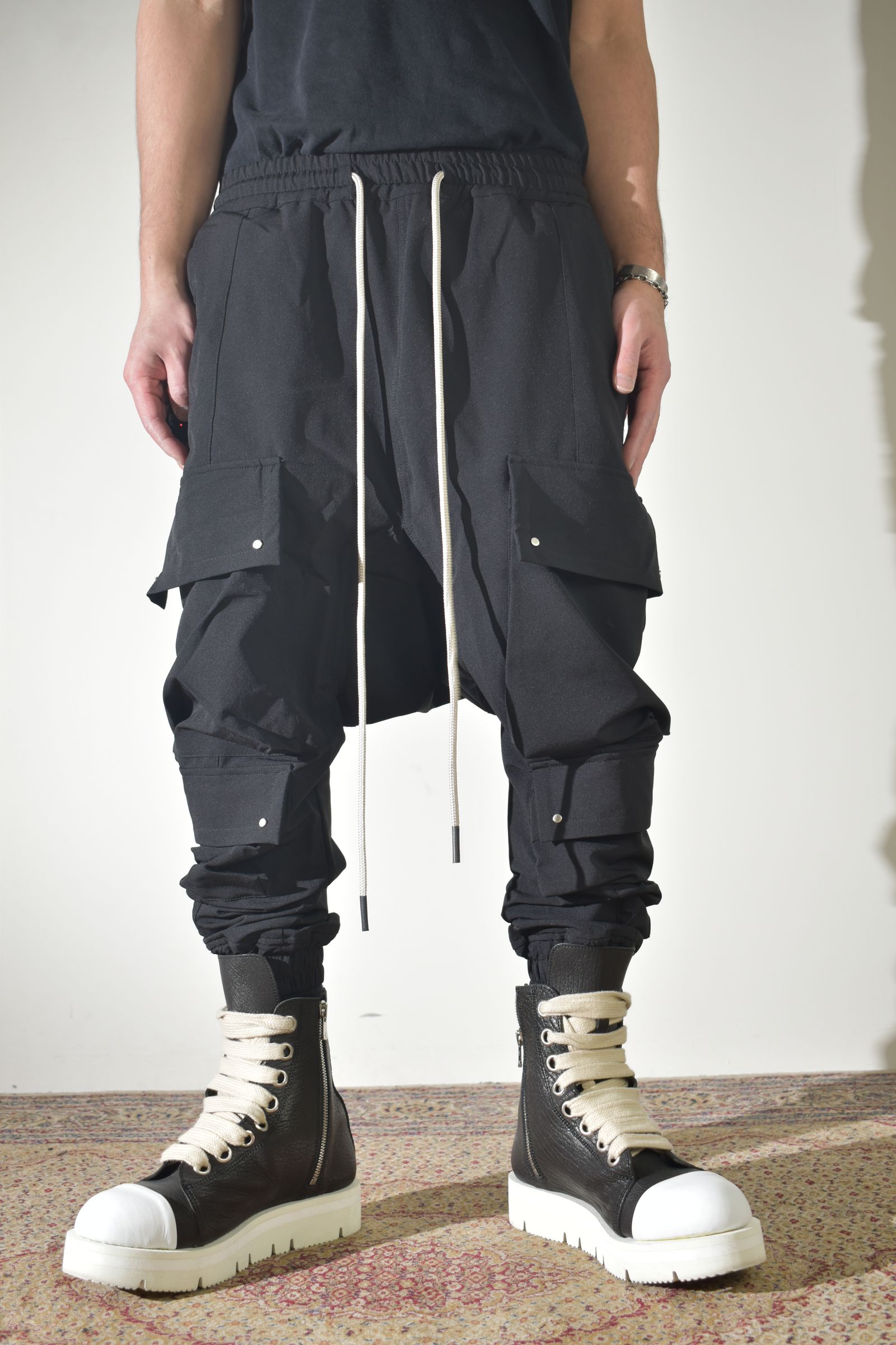 Stretch Nylon Military Sarouel Pants"Black" / ストレッチナイロンミリタリーサルエルパンツ"ブラック"