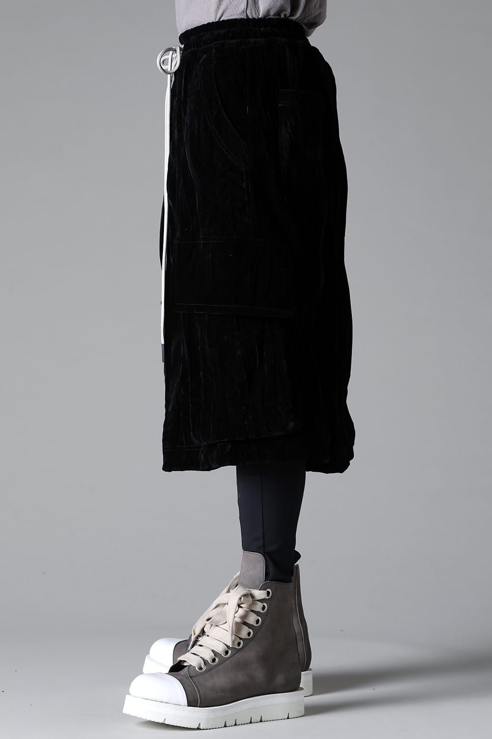 《2025AW先行予約》Washer Velour Wrap Skirt Pants"Black" / ワッシャーベロアラップスカートパンツ"ブラック"