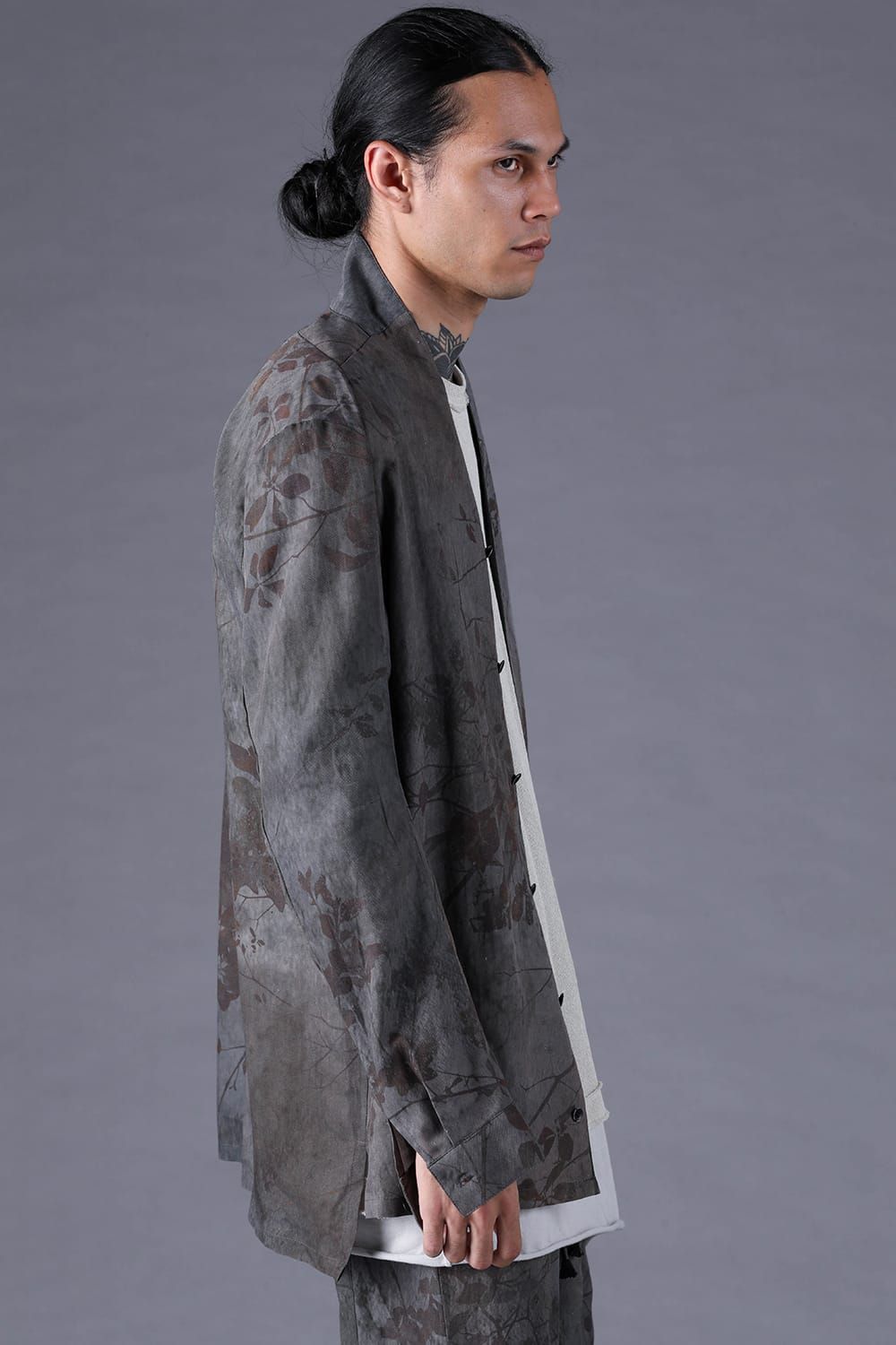 《2027SS先行予約分》Inkjet-Printed Shawl-Collar L/S Shirt "Charcoal" / インクジェットプリントショールカラーロングスリーブシャツ"チャコール"