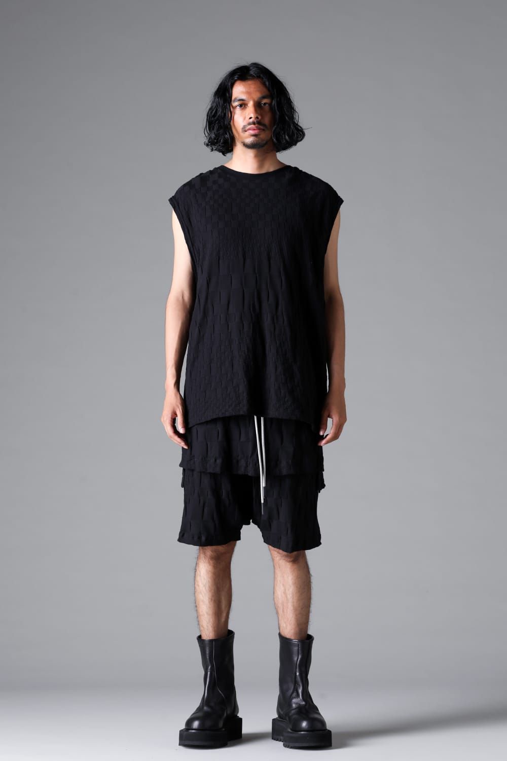 《2026SS先行予約》Gradient Plaid Pattern Shiva Long Sleeve Tee "Black / Cream" / グラデーションチェックパターンシヴァロングスリーブ"ブラック/クリーム"