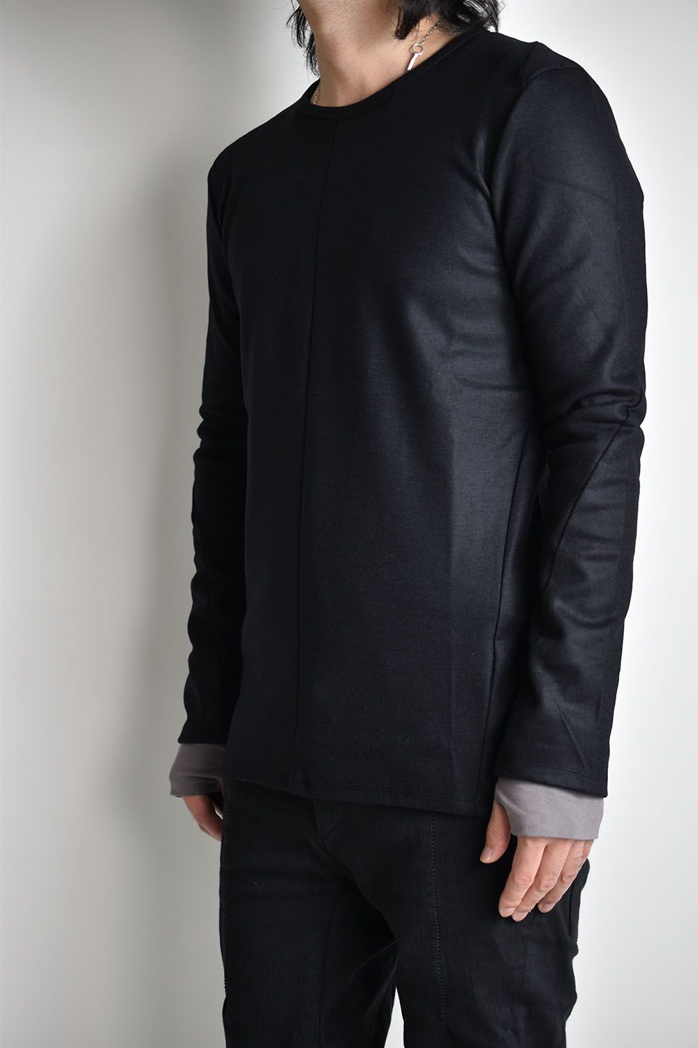 Wool super100s Smooth layered Long sleeve T-shirt"Black"/ウールスムースレイヤードロングスリーブTee"ブラック"