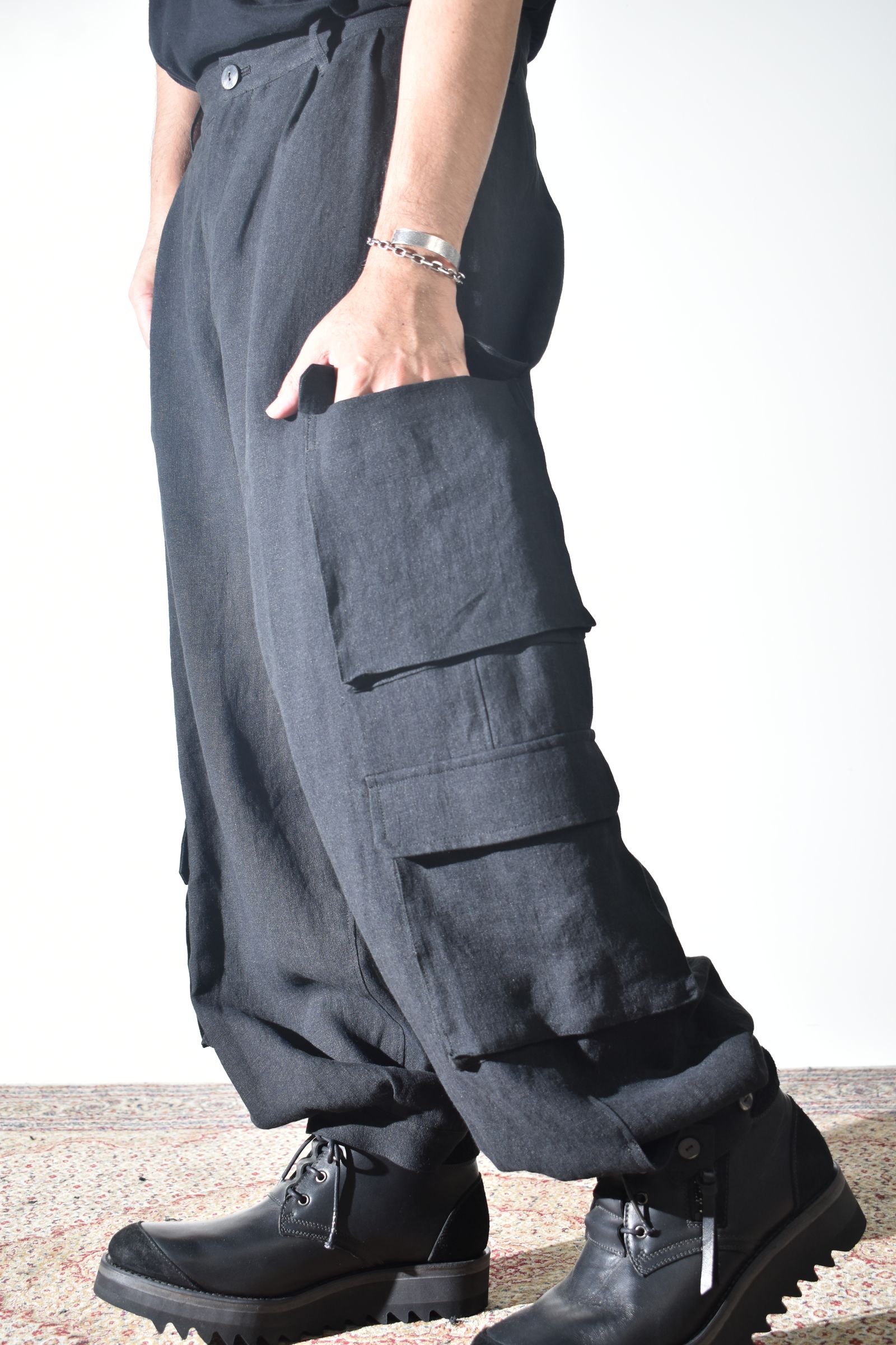 Linen Cargo Pants "Black" / リネンカーゴパンツ"ブラック"