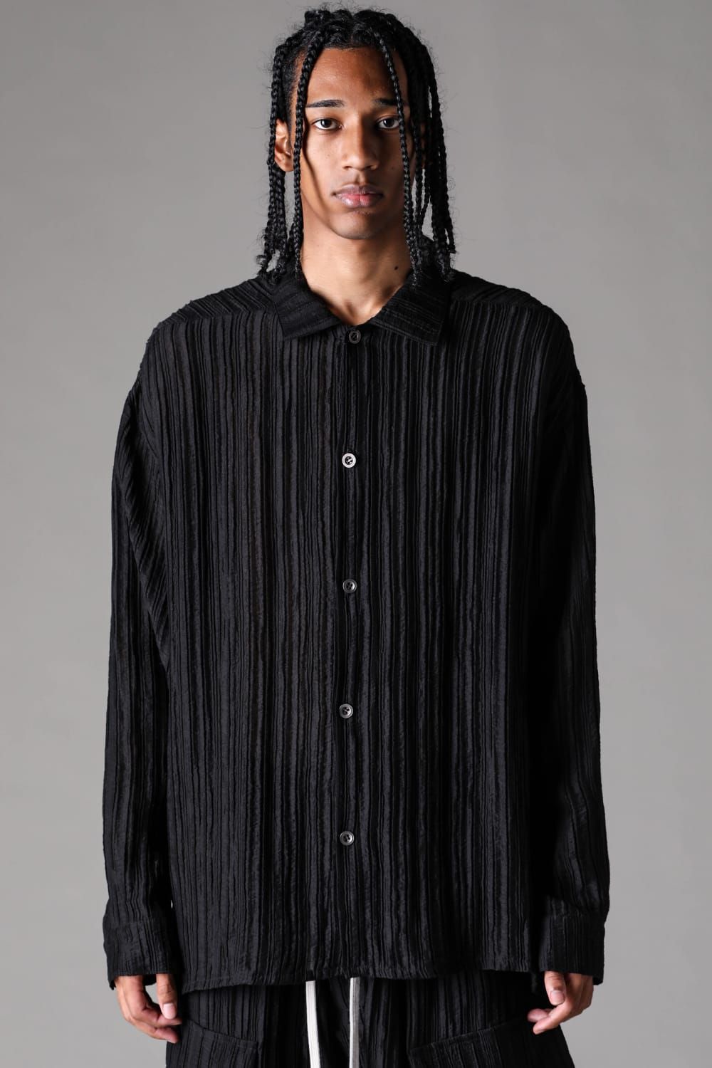 《2027SS先行予約》Ripple Sheer Shirts "Black" / リップルシアーシャツ"ブラック"