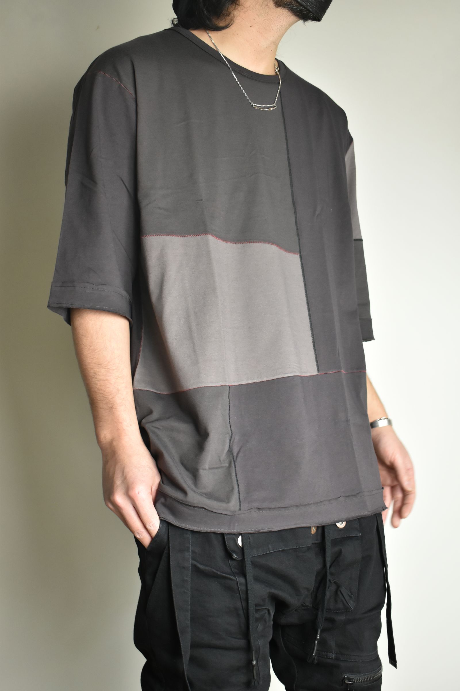 Multi Color Patchwork T-shirt"Charcoal" / マルチカラーパッチワークTシャツ"チャコール"