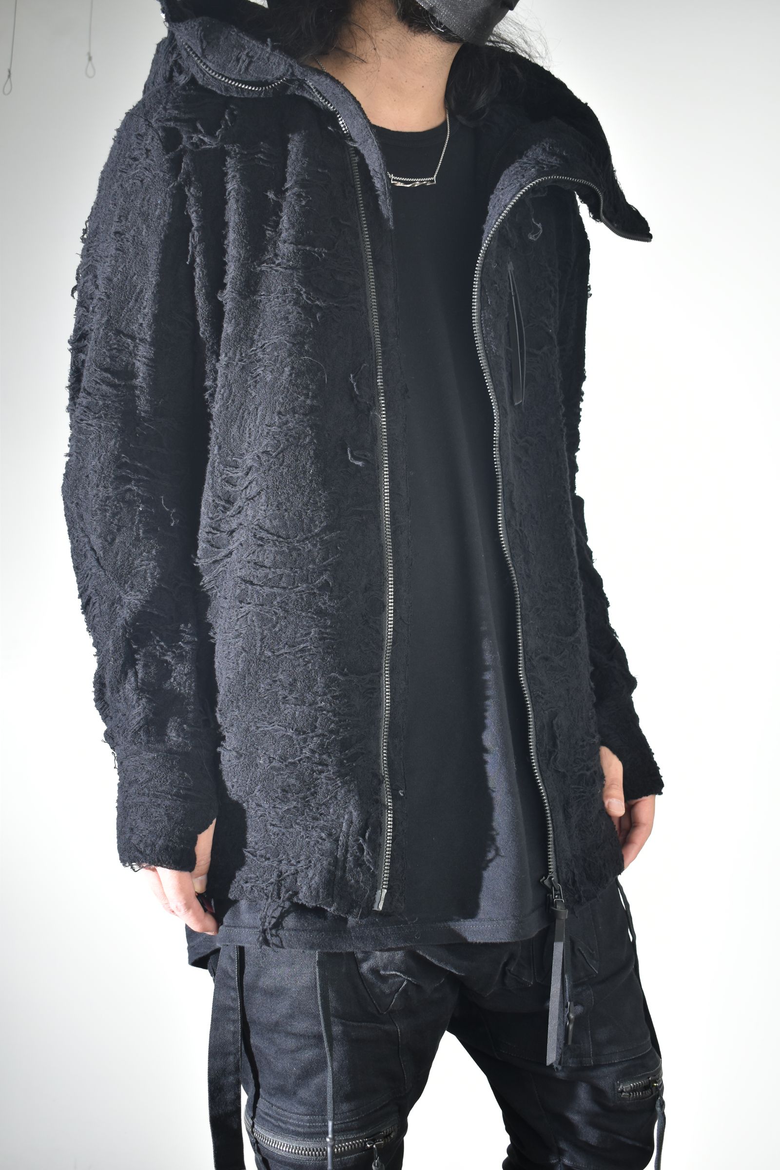 Damage Pile Zip-Up Hoodie"Black" / ダメージパイルジップアップフーディー"ブラック"