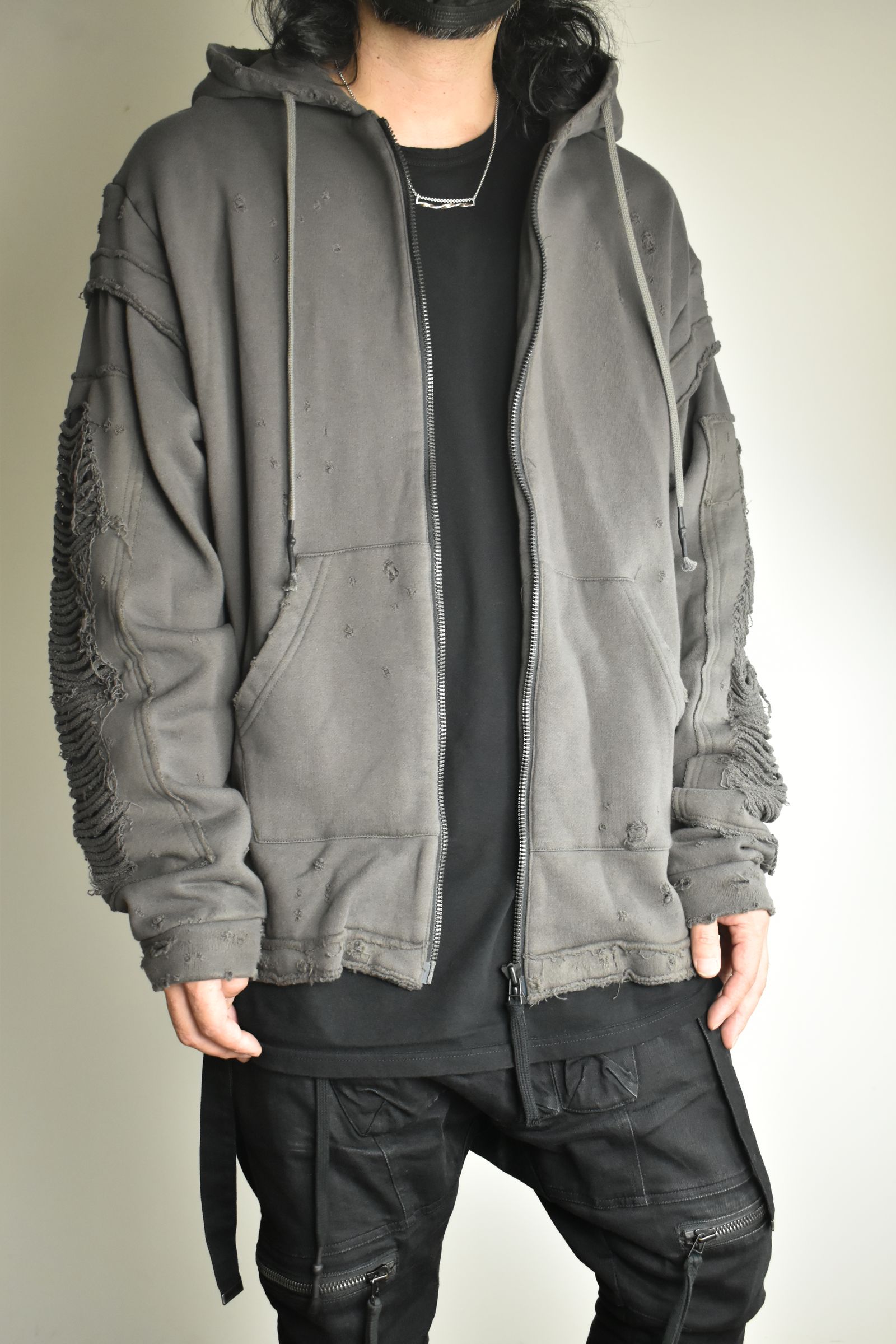 Untwisted Yarn Fleece Shotgun Zip-Up Hoodie"Charcoal" / 無撚糸裏毛ショットガンジップアップフーディー"チャコール"