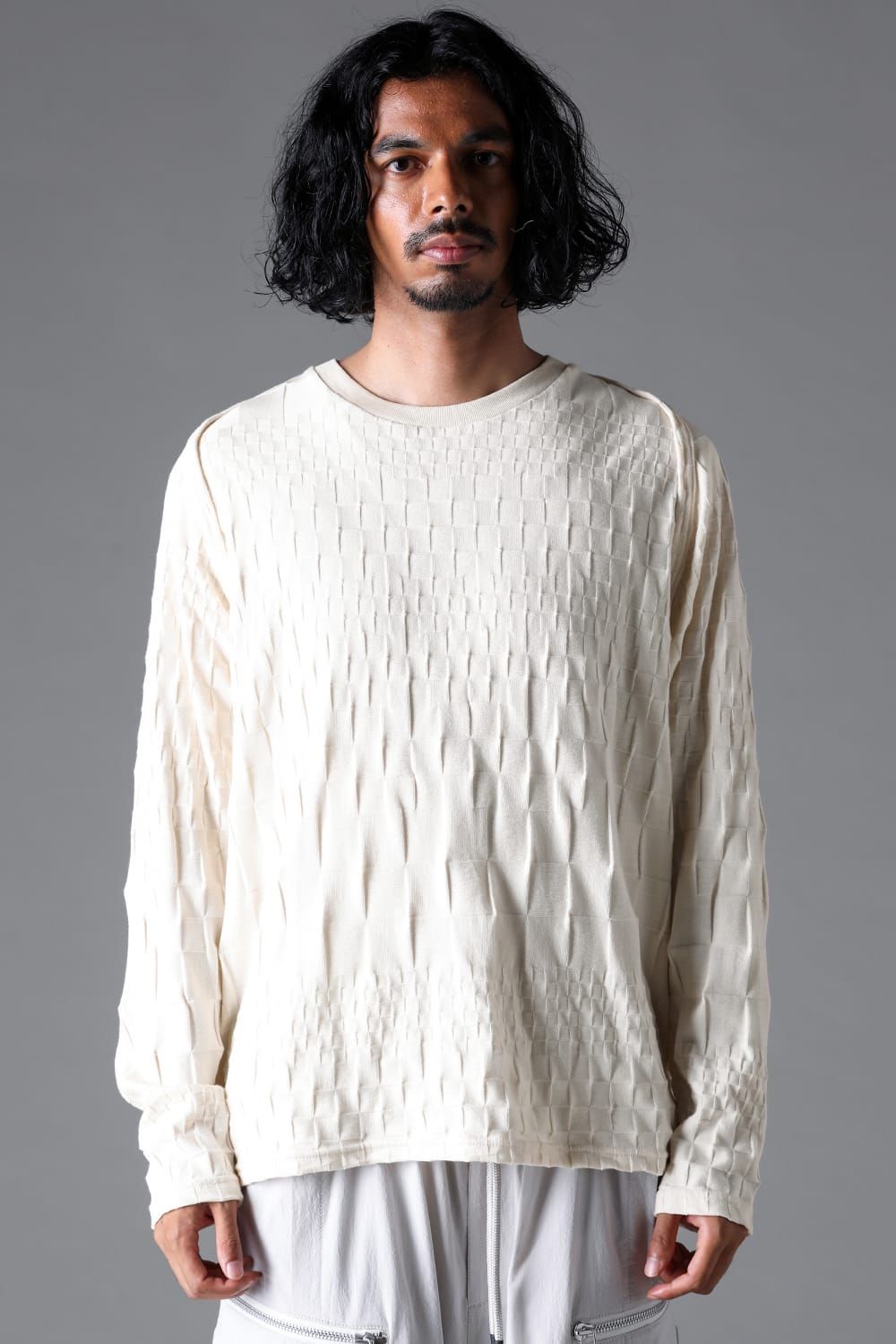 《2026SS先行予約》Gradient Plaid Pattern Shiva Long Sleeve Tee "Black / Cream" / グラデーションチェックパターンシヴァロングスリーブ"ブラック/クリーム"