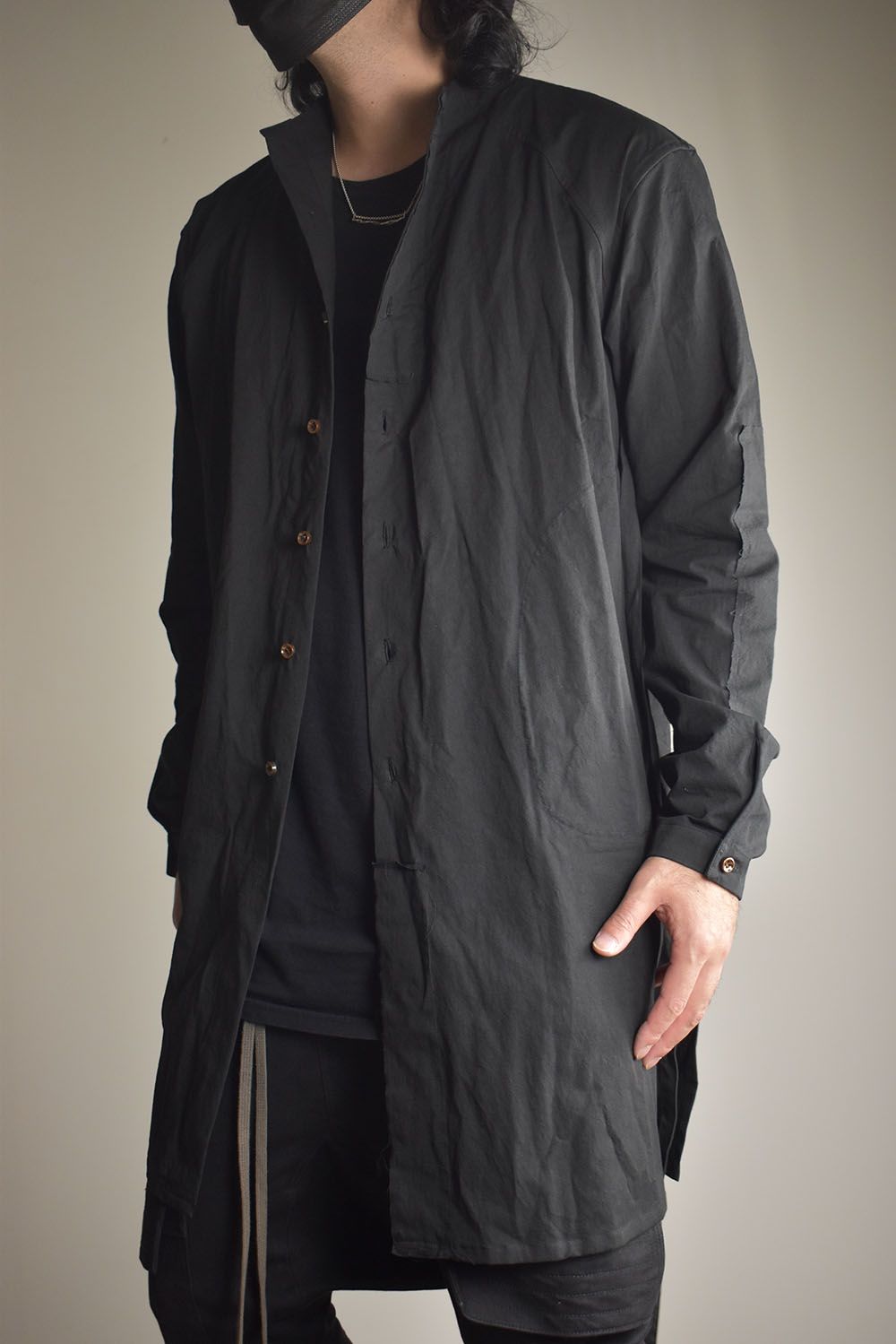 Strings Raw Edge Over Shirts"Black" / ストリングスローエッジオーバーシャツ"ブラック"