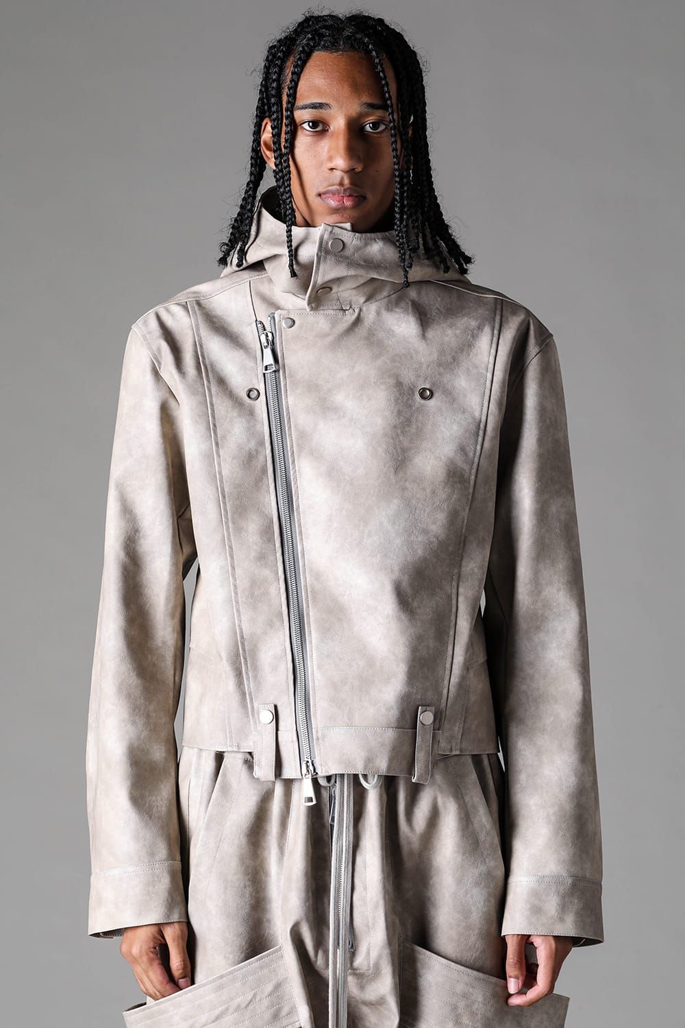《2027SS先行予約》Vegan Leather Hoodei Double Riders "L.Beige" / ヴィーガンレザーフーディダブルライダース"ライトベージュ"