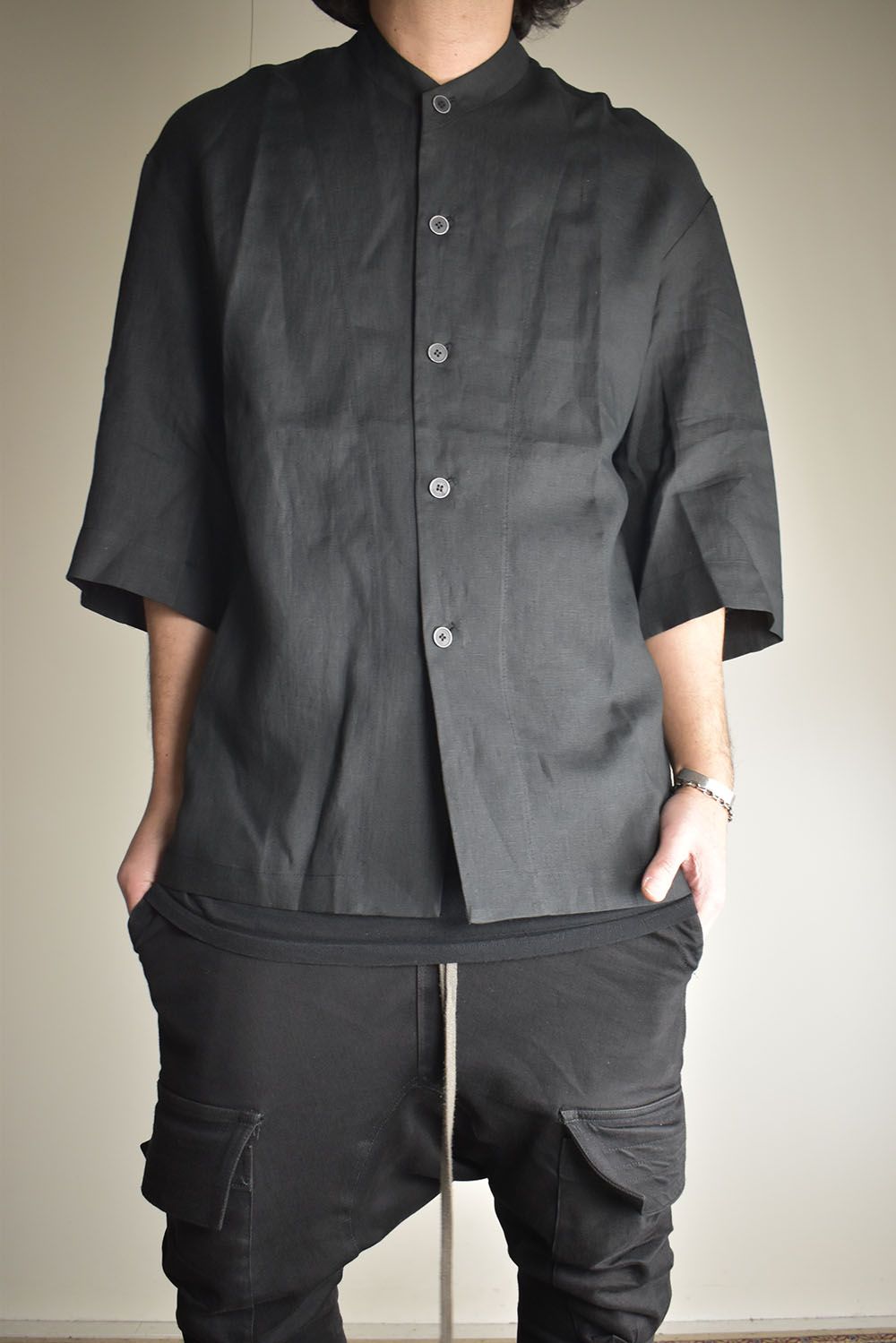 Elbow Length Band Collar Shirts"Lamp Black" / エルボーレングスバンドカラーシャツ"ランプブラック"