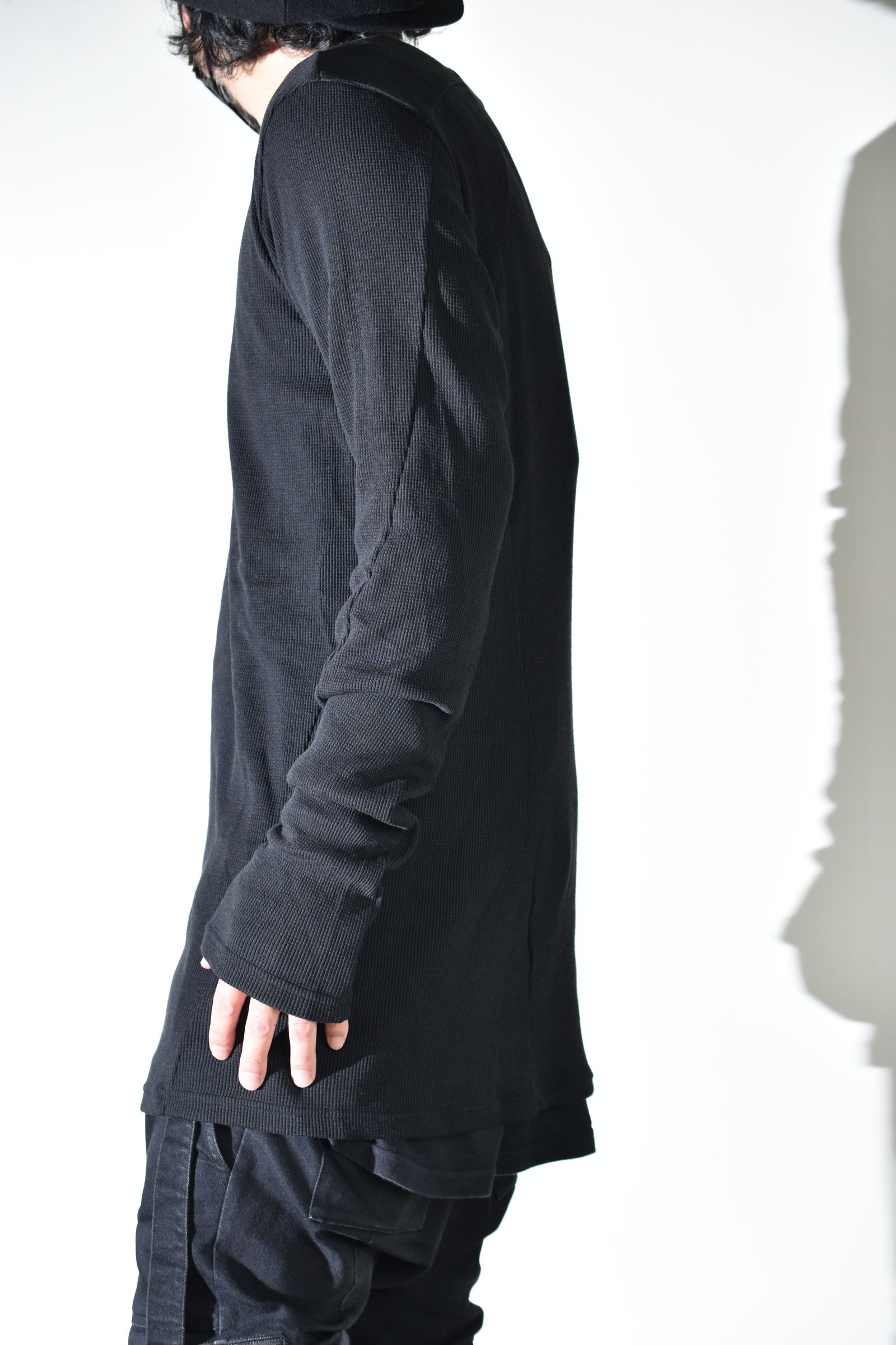Back Printed Waffle Jersey Long  Sleeve Tee"Black" バックプリントワッフルジャージーロングスリーブTee"ブラック"