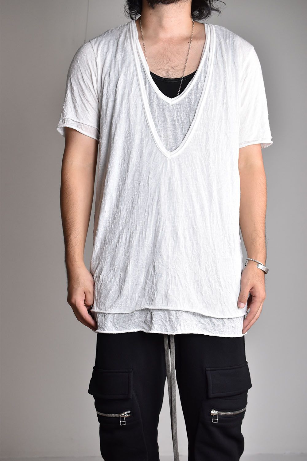 《2026SS先行予約》Gauze Washer Layerd V-Neck Tee"BK×WH/IV×GYBG×GY/BK×BK/WH×WH"/ガーゼワッシャーレイヤードVネックTee"