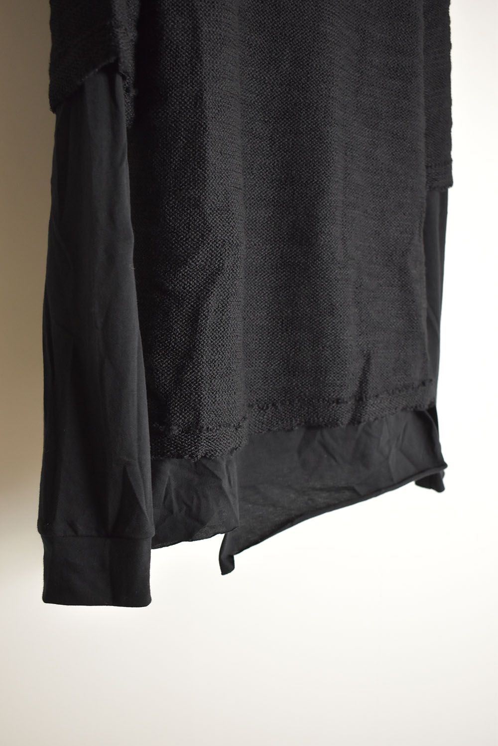 Low Gauge Knit and Cotton Jersey Layered T-Shirt "Black" / ローゲージニット×コットンジャージレイヤードTシャツ"ブラック"