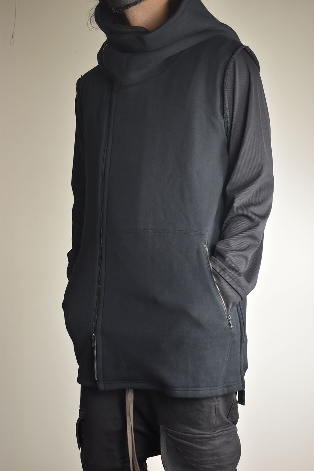 Over Sized Sleeve Less Hoodei"Black" /オーバーサイズスリーブレスフーディ"ブラック"