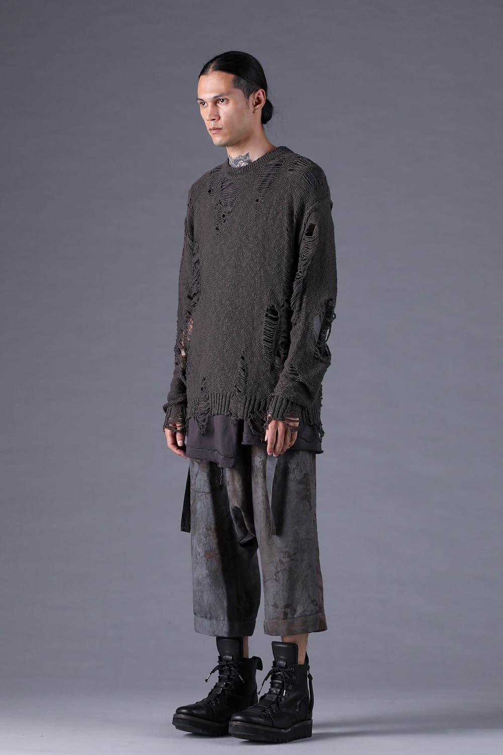 《2027SS先行予約分》3G Damage Knit Pullover "Charcoal" / 3Gダメージニットプルオーバー"チャコール"