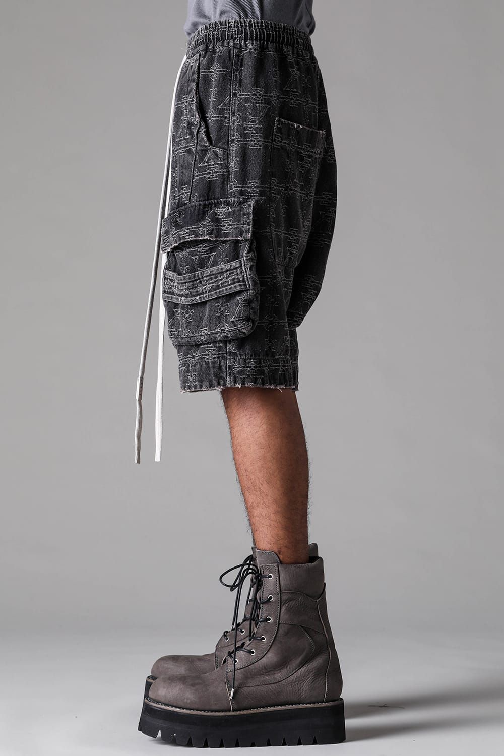 《2027SS先行予約》Jacgurd Denim Sarrouel Shorts "Black / Blue" / ジャガードデニムサルエルショーツ"ブラック/ブルー"