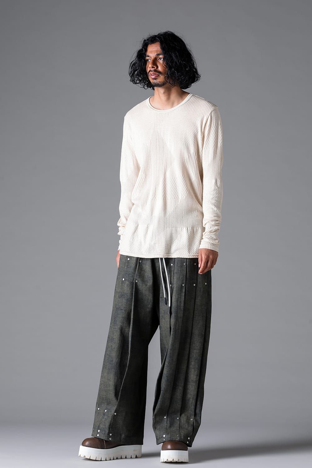 《2026SS先行予約》Deformed Stripe Pattern Long Sleeve "Black / Cream" /ディフォルメドストライプパターンロングスリーブ"ブラック/クリーム"