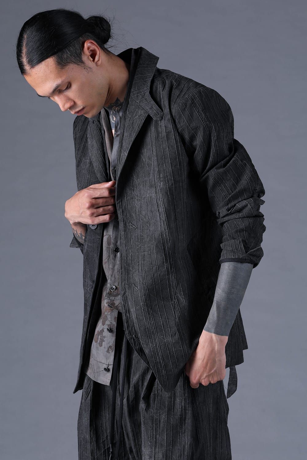 《2027SS先行予約分》Mura-Dye Dobby Stripe Tailored Jacket"Charcoal" / ムラ染トビーストライプテイラードジャケット"チャコール"