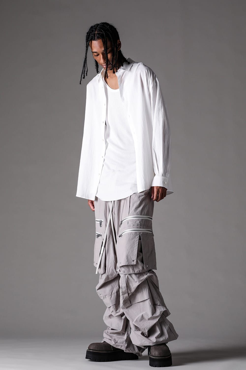 《2027SS先行予約》Cargo Tuck Wide Pants "Black / L.Grey" / カーゴタックワイドパンツ"ブラック/ライトグレー"