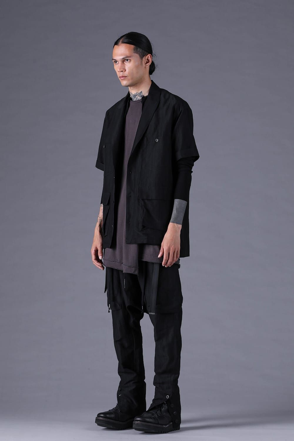 《2027SS先行予約分》Scar Stripe Jacquard Tailored S/S Shirt"Black" / スカーストライプジャガードテーラードショートスリーブシャツ"ブラック"