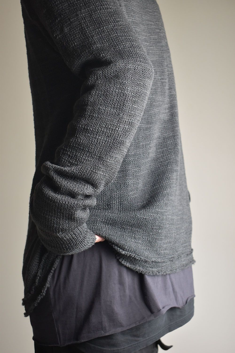 Low-Gauge knit × Cotton Jersey Layered Tee "Charcoal" / ローゲージニット×コットンジャージレイヤードTシャツ"チャコール"