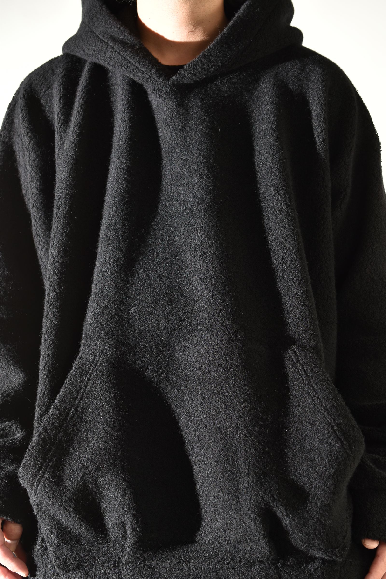 Sheep Pile Knit Dolman Hoodie Pullover"Black" / シープパイルニットドルマンフーディプルオーバー"ブラック"