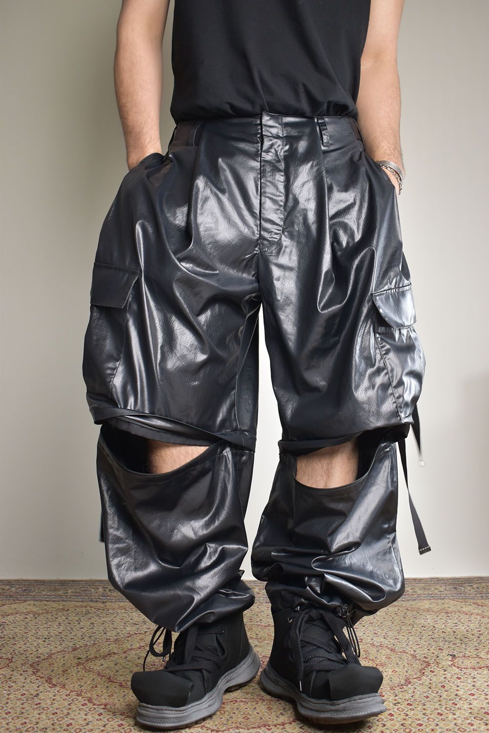 Fake Fake Leather Detachable Cargo Pants"Black"/フェイクフェイクレザーデタッチャブルカーゴパンツ"ブラック"