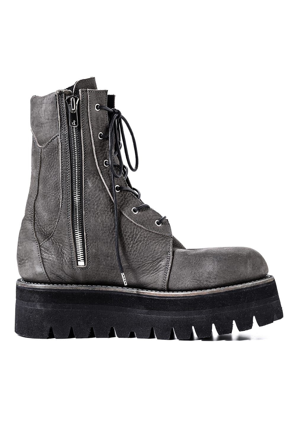 《2027SS先行予約分》Laces Uo Leather Boots "Black / Khaki" / レースアップレザーブーツ"ブラック / カーキ"