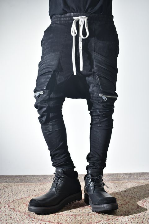 Strtch Denim Coatiing Cargo Sarouel Skinny"Black" / ストレッチデニムコーティングカーゴサルエルスキニー"ブラック"