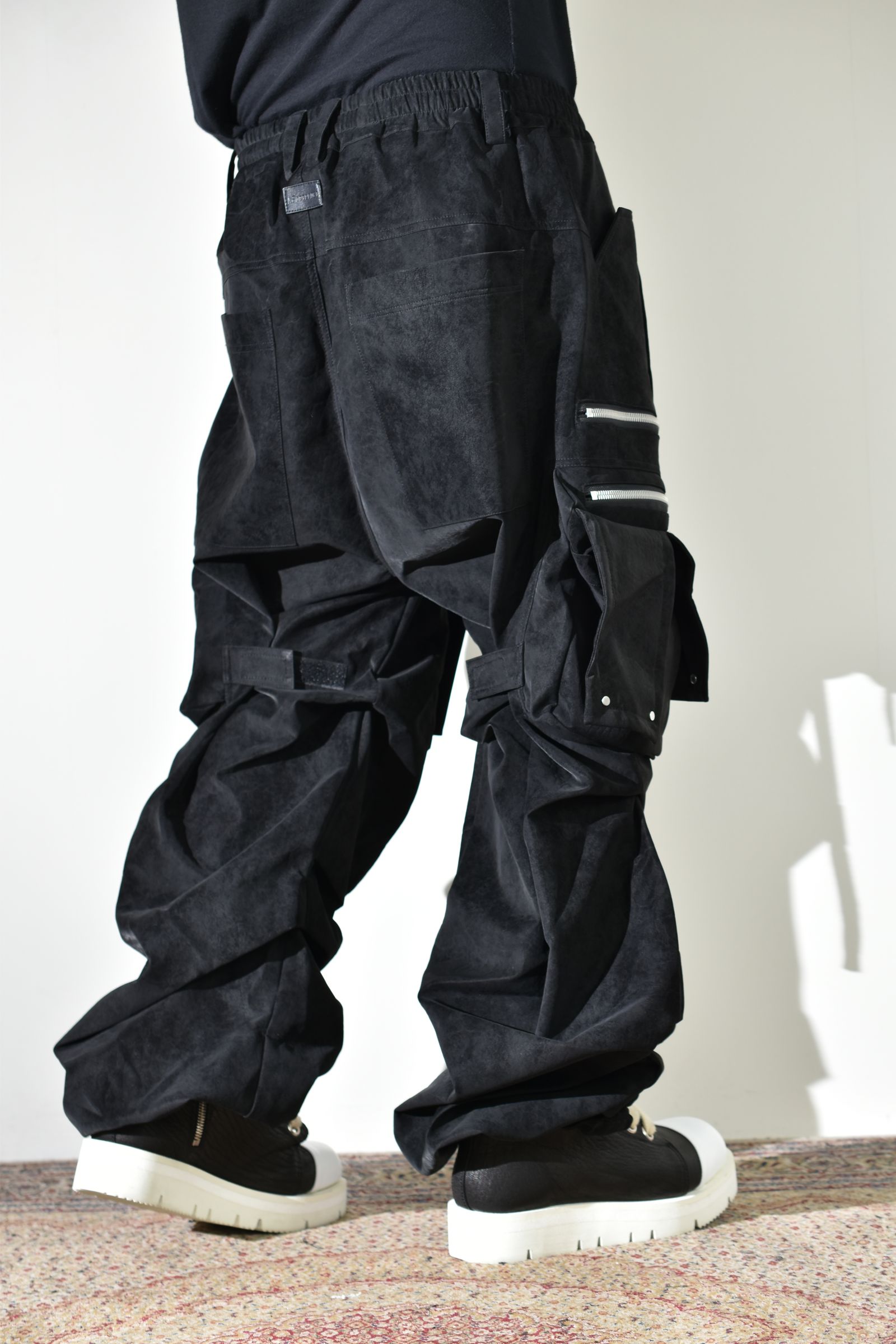 Vegan Suede Leather Cargo Pants"Black" / ヴィーガンスウェードレザーカーゴパンツ "ブラック"