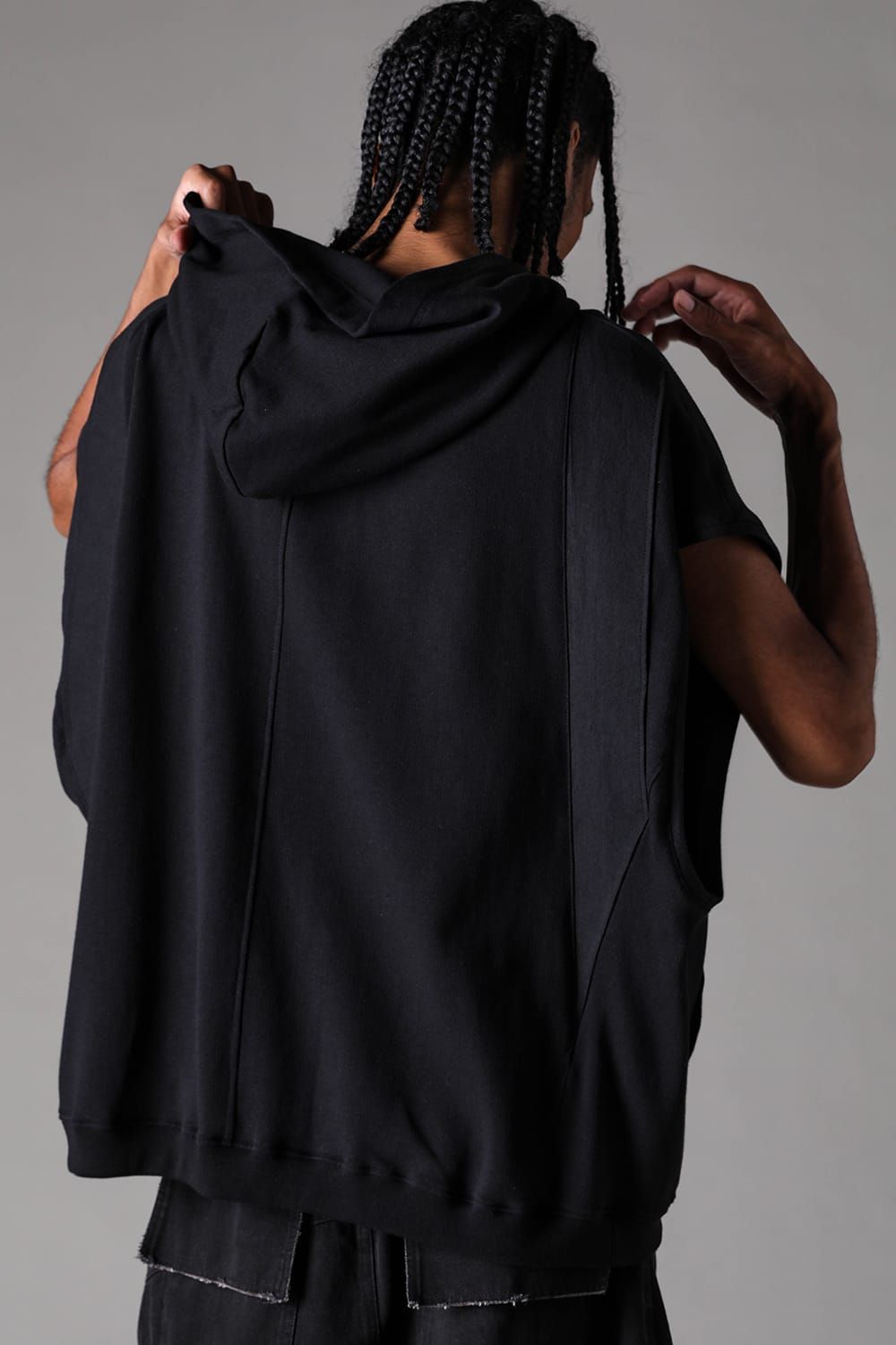 《2027SS先行予約》Lightweight French Terry Sleeve Less Hoodie "Black" / ミニ裏毛スリーブレスフーディ"ブラック"