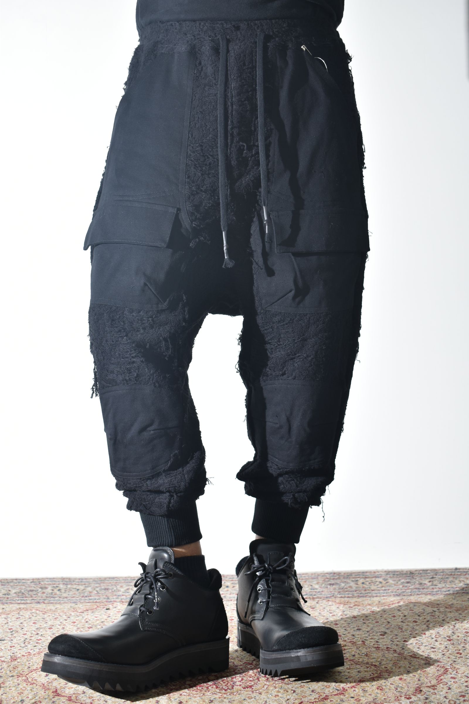 Damage Pile Combination Wide Jogger Pants"Black" / ダメージパイルコンビネーションワイドジョガーパンツ"ブラック"
